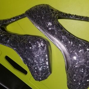 Bakers Silver Sequins Heels